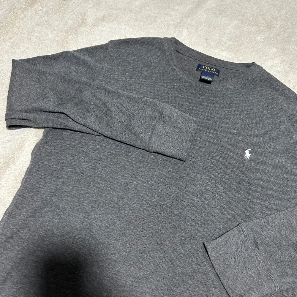 Polo Ralph Lauren Waffle Knit Thermal Mens Large Grey Long Sleeve Pony Logo